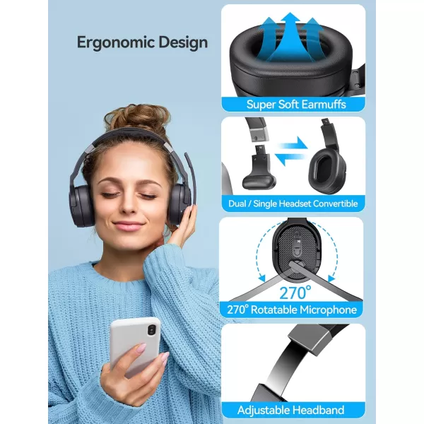 TECKNET Bluetooth Trucker Headset Single and Dual Ear Wireless Headset with Mic for Work Noise Cancelling 50Hrs 3 EQ Music Modes Trucker Bluetooth Headset for PC Drivers Office Call Center WorkSimple Configuration