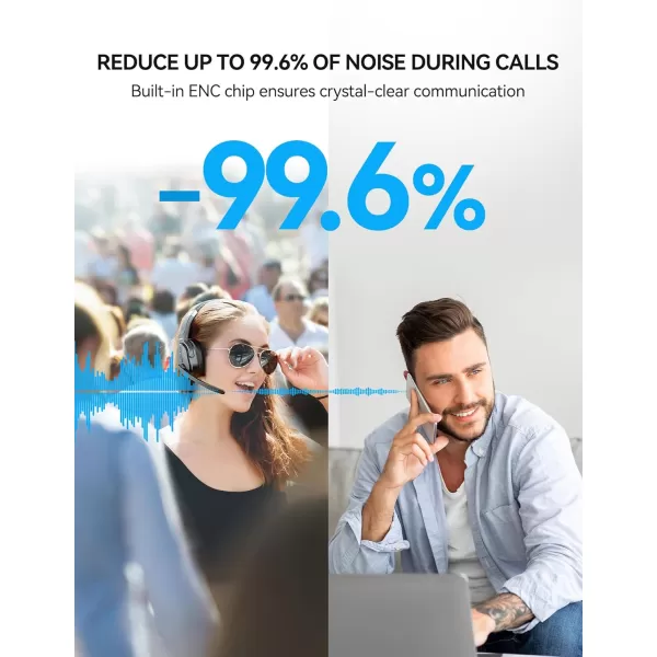 TECKNET Bluetooth Trucker Headset Single and Dual Ear Wireless Headset with Mic for Work Noise Cancelling 50Hrs 3 EQ Music Modes Trucker Bluetooth Headset for PC Drivers Office Call Center WorkSimple Configuration