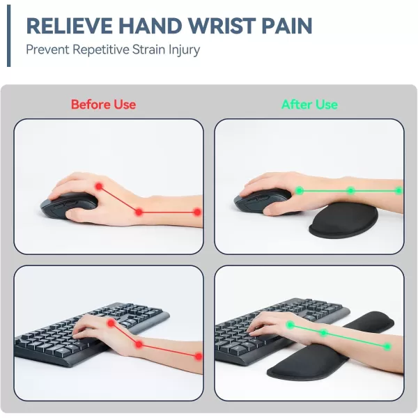 TECKNET Keyboard Wrist Rest Gel Memory Foam Wrist Rest Waterproof Wrist Rest Pad Wrist Rest for Computer Keyboard Support for Typing Pain Relief Comfort for Office Gaming Computer BlackGaming  Office