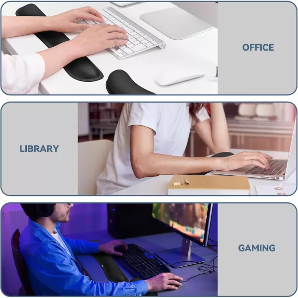 TECKNET Keyboard Wrist Rest Gel Memory Foam Wrist Rest Waterproof Wrist Rest Pad Wrist Rest for Computer Keyboard Support for Typing Pain Relief Comfort for Office Gaming Computer BlackGaming  Office