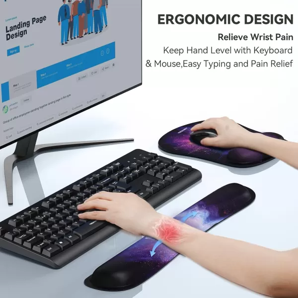 TECKNET Keyboard Wrist Rest and Mouse Pad with Wrist Support Memory Foam Set for ComputerLaptopMac Lightweight for Easy Typing ampamp Pain Relief Ergonomic Mousepad BlackBlack Astronaut
