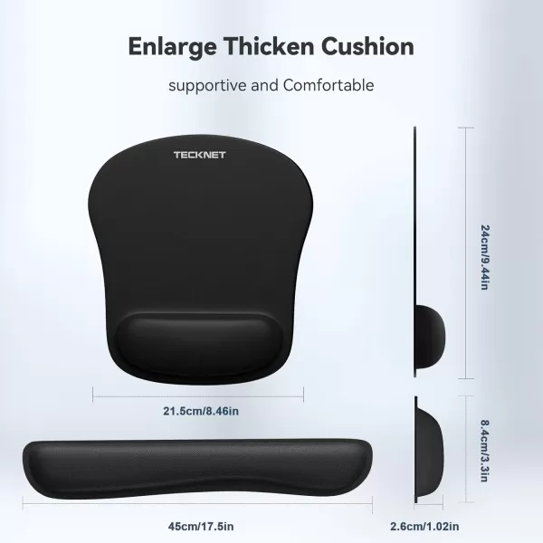 TECKNET Keyboard Wrist Rest and Mouse Pad with Wrist Support Memory Foam Set for ComputerLaptopMac Lightweight for Easy Typing ampamp Pain Relief Ergonomic Mousepad BlackBlack