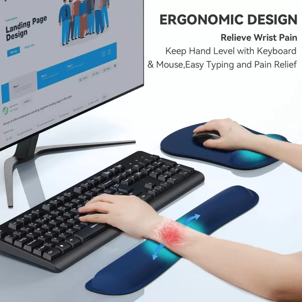 TECKNET Keyboard Wrist Rest and Mouse Pad with Wrist Support Memory Foam Set for ComputerLaptopMac Lightweight for Easy Typing ampamp Pain Relief Ergonomic Mousepad BlackBlue