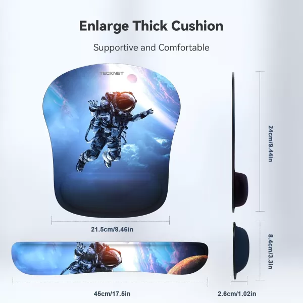 TECKNET Keyboard Wrist Rest and Mouse Pad with Wrist Support Memory Foam Set for ComputerLaptopMac Lightweight for Easy Typing ampamp Pain Relief Ergonomic Mousepad BlackBlue Astronaut