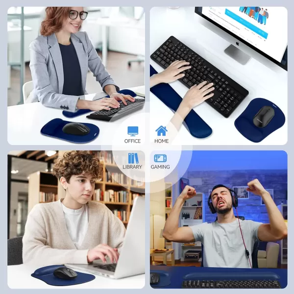 TECKNET Keyboard Wrist Rest and Mouse Pad with Wrist Support Memory Foam Set for ComputerLaptopMac Lightweight for Easy Typing ampamp Pain Relief Ergonomic Mousepad BlackBlue