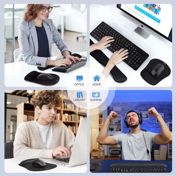 TECKNET Keyboard Wrist Rest and Mouse Pad with Wrist Support Memory Foam Set for ComputerLaptopMac Lightweight for Easy Typing ampamp Pain Relief Ergonomic Mousepad BlackBlack