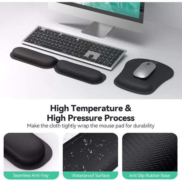 TECKNET Keyboard Wrist Rest and Mouse Pad with Wrist Support Memory Foam Set for ComputerLaptopMac Lightweight for Easy Typing ampamp Pain Relief Ergonomic Mousepad Black