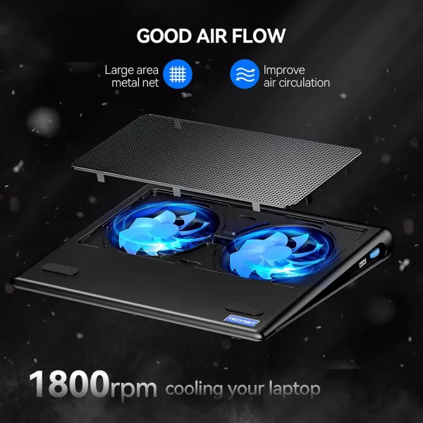 TECKNET Laptop Cooling Pad 12quot156quot Laptop Cooler Gaming Laptop Cooling Stand Wind Speed Adjustable 2 USB Powered Laptop Fan Cooling Pad for Laptop Within 16 Inch BlueBlue