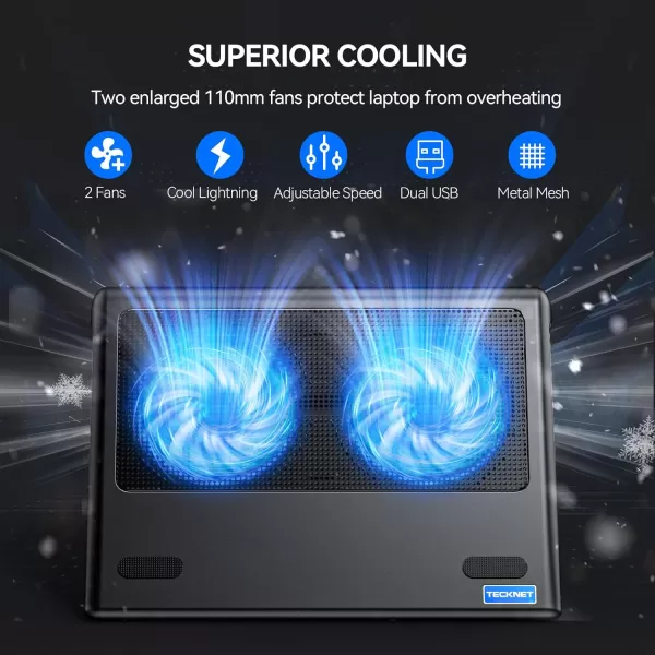 TECKNET Laptop Cooling Pad 12quot156quot Laptop Cooler Gaming Laptop Cooling Stand Wind Speed Adjustable 2 USB Powered Laptop Fan Cooling Pad for Laptop Within 16 Inch BlueBlue