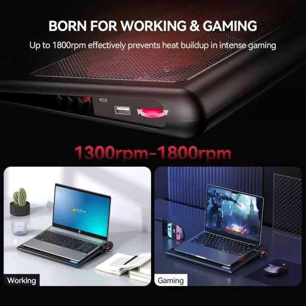 TECKNET Laptop Cooling Pad 12quot156quot Laptop Cooler Gaming Laptop Cooling Stand Wind Speed Adjustable 2 USB Powered Laptop Fan Cooling Pad for Laptop Within 16 Inch BlueRed