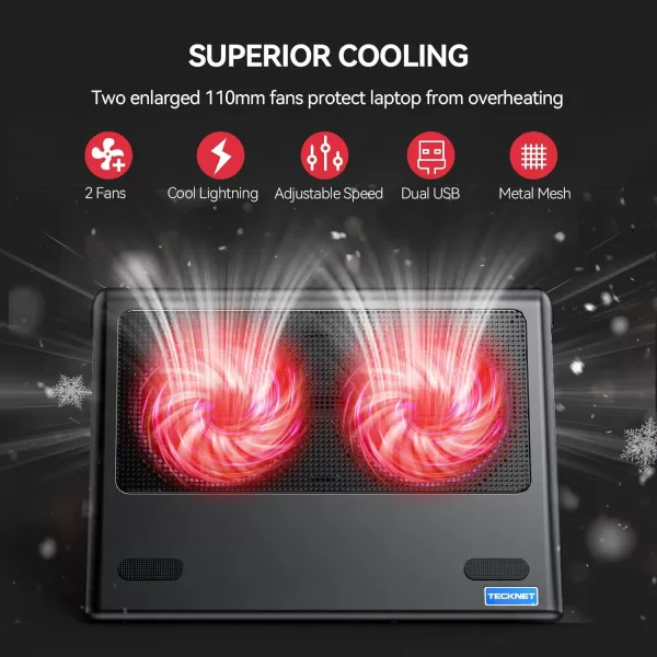 TECKNET Laptop Cooling Pad 12quot156quot Laptop Cooler Gaming Laptop Cooling Stand Wind Speed Adjustable 2 USB Powered Laptop Fan Cooling Pad for Laptop Within 16 Inch BlueRed