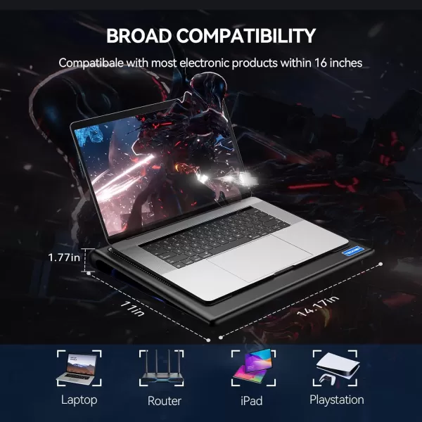 TECKNET Laptop Cooling Pad 12quot156quot Laptop Cooler Gaming Laptop Cooling Stand Wind Speed Adjustable 2 USB Powered Laptop Fan Cooling Pad for Laptop Within 16 Inch BlueBlue