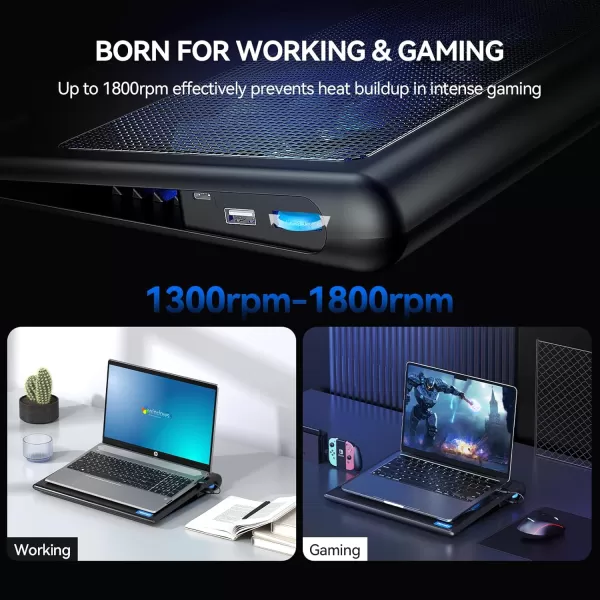 TECKNET Laptop Cooling Pad 12quot156quot Laptop Cooler Gaming Laptop Cooling Stand Wind Speed Adjustable 2 USB Powered Laptop Fan Cooling Pad for Laptop Within 16 Inch BlueBlue