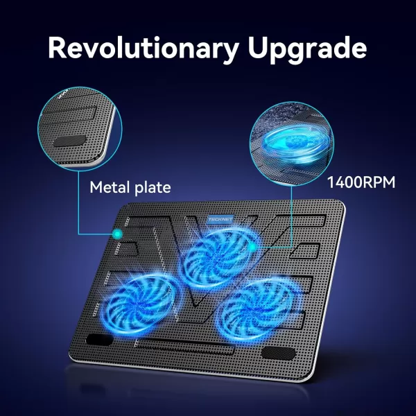 TECKNET Laptop Cooling Pad Portable Slim Quiet USB Powered Laptop Notebook Cooler Cooling Pad Stand Chill Mat with 3 Blue LED Fans Fits 1217 Inches BlackECP01008WA01