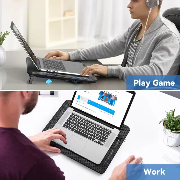 TECKNET Laptop Cooling Pad Portable Slim Quiet USB Powered Laptop Notebook Cooler Cooling Pad Stand Chill Mat with 3 Blue LED Fans Fits 1217 Inches BlackBlack