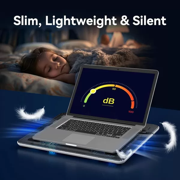 TECKNET Laptop Cooling Pad Portable Slim Quiet USB Powered Laptop Notebook Cooler Cooling Pad Stand Chill Mat with 3 Blue LED Fans Fits 1217 Inches BlackECP01008WA01