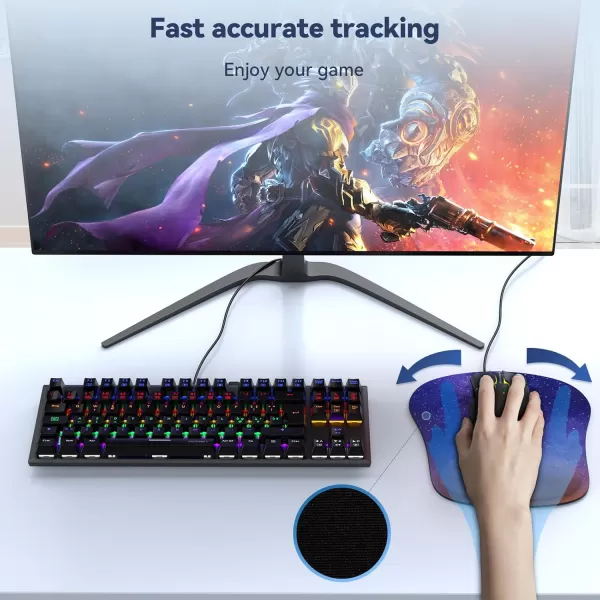 TECKNET Mouse Pad with Wrist Support Ergonomic Gaming Mouse Pad Pain Relief Portable Comfortable Mousepad for Computer Laptop Office Home  NonSlip Base Waterproof Surface  GreenDark Purple Galaxy