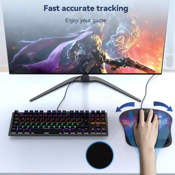 TECKNET Mouse Pad with Wrist Support Ergonomic Gaming Mouse Pad Pain Relief Portable Comfortable Mousepad for Computer Laptop Office Home  NonSlip Base Waterproof Surface  GreenBlack Astronaut