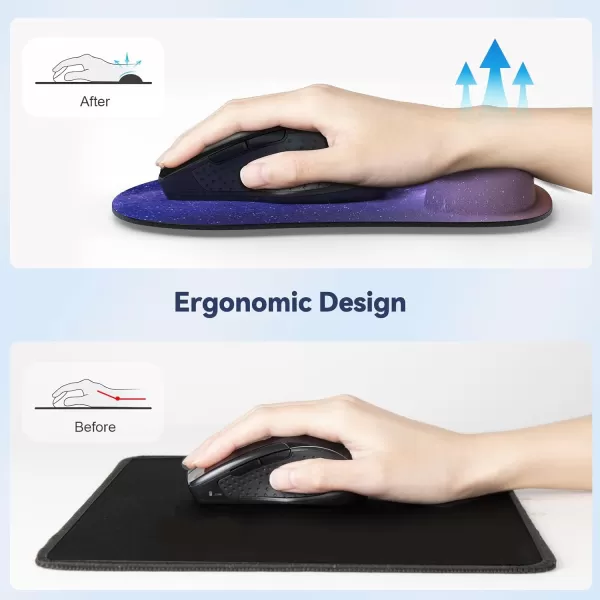 TECKNET Mouse Pad with Wrist Support Ergonomic Gaming Mouse Pad Pain Relief Portable Comfortable Mousepad for Computer Laptop Office Home  NonSlip Base Waterproof Surface  GreenDark Purple Galaxy