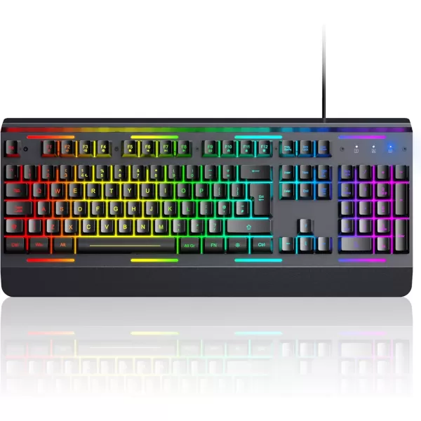 TECKNET RGB Gaming Keyboard 105 Keys AllMetal Panel 15Zone RGB Illumination Silent Keyboard with Wrist Rest 25 Antighosting Keys IP32 Water Resistance USB Wired Keyboard for PC Mac LaptopBlack
