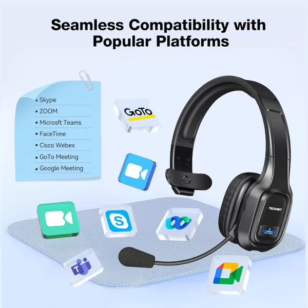 TECKNET Trucker Bluetooth Headphones with Microphone Noise Canceling Wireless On Ear Headset Hands Free Wireless Headset for Cell Phone Computer Office Home Call Center Skype BlackSimple Connfiguration