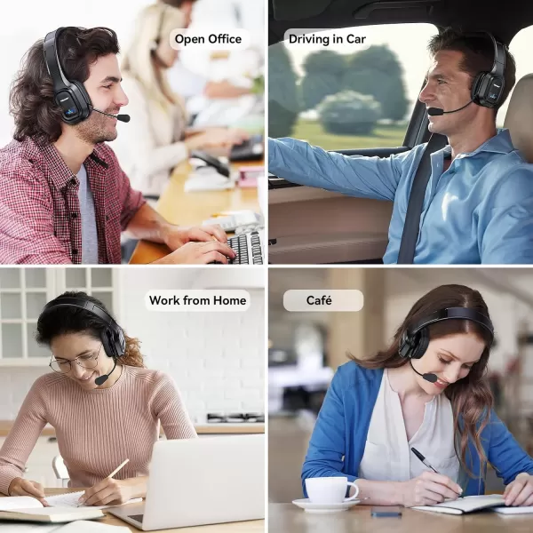 TECKNET Trucker Bluetooth Headphones with Microphone Noise Canceling Wireless On Ear Headset Hands Free Wireless Headset for Cell Phone Computer Office Home Call Center Skype BlackSimple Connfiguration
