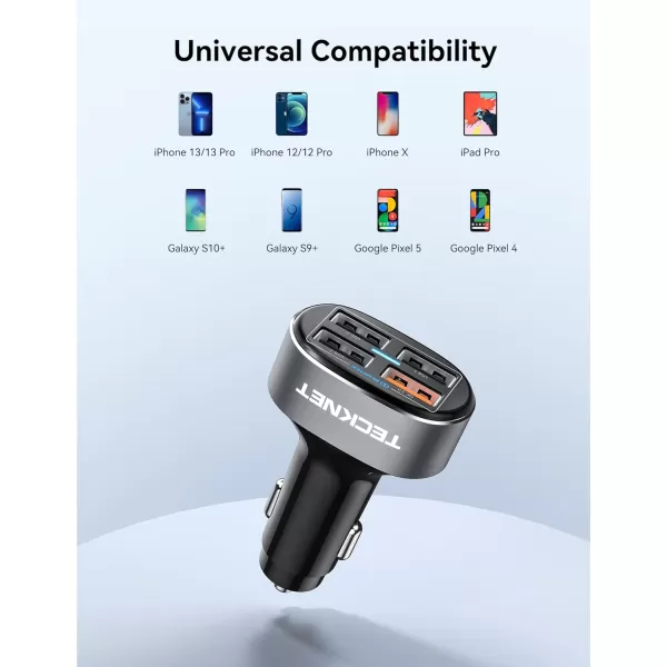 TECKNET USB Car Charger 54W 4Port Car USB Charger Multi Port Adapter QC 30 Port Cigarette Lighter Charger Fast Charging Adapter Compatible with iPhone 15 Pro Max15 Plus151413 Galaxy