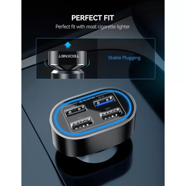 TECKNET USB Car Charger 54W 4Port Car USB Charger Multi Port Adapter QC 30 Port Cigarette Lighter Charger Fast Charging Adapter Compatible with iPhone 15 Pro Max15 Plus151413 GalaxyBlack