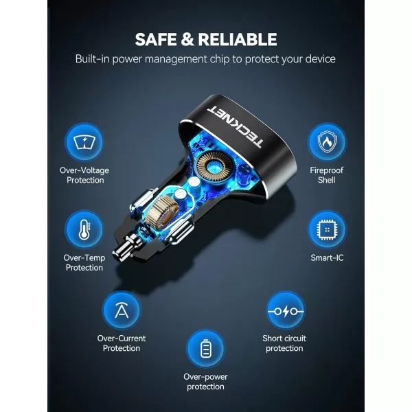 TECKNET USB Car Charger 54W 4Port Car USB Charger Multi Port Adapter QC 30 Port Cigarette Lighter Charger Fast Charging Adapter Compatible with iPhone 15 Pro Max15 Plus151413 GalaxyBlack