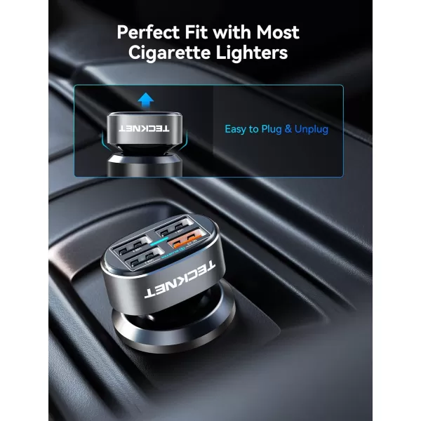TECKNET USB Car Charger 54W 4Port Car USB Charger Multi Port Adapter QC 30 Port Cigarette Lighter Charger Fast Charging Adapter Compatible with iPhone 15 Pro Max15 Plus151413 Galaxy
