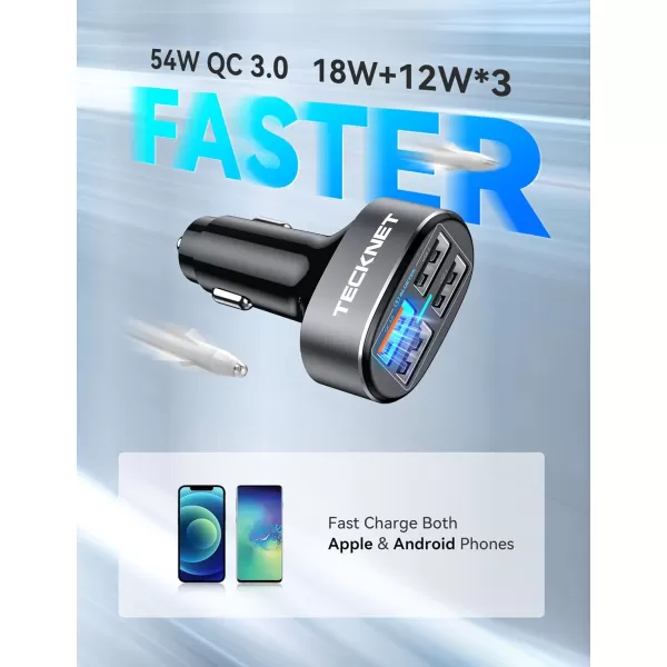 TECKNET USB Car Charger 54W 4Port Car USB Charger Multi Port Adapter QC 30 Port Cigarette Lighter Charger Fast Charging Adapter Compatible with iPhone 15 Pro Max15 Plus151413 Galaxy