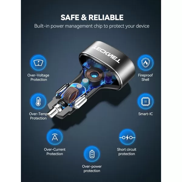 TECKNET USB Car Charger 54W 4Port Car USB Charger Multi Port Adapter QC 30 Port Cigarette Lighter Charger Fast Charging Adapter Compatible with iPhone 15 Pro Max15 Plus151413 GalaxyDark Black