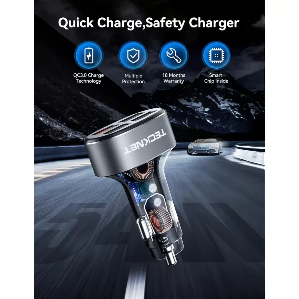 TECKNET USB Car Charger 54W 4Port Car USB Charger Multi Port Adapter QC 30 Port Cigarette Lighter Charger Fast Charging Adapter Compatible with iPhone 15 Pro Max15 Plus151413 Galaxy