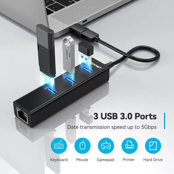 TECKNET USB to Ethernet Adapter USB C to Ethernet Aluminum 3 Port USB 30 Hub with RJ45 101001000 Gigabit Ethernet Adapter Converter LAN Wired USB Network Adapter with USB C for Laptop