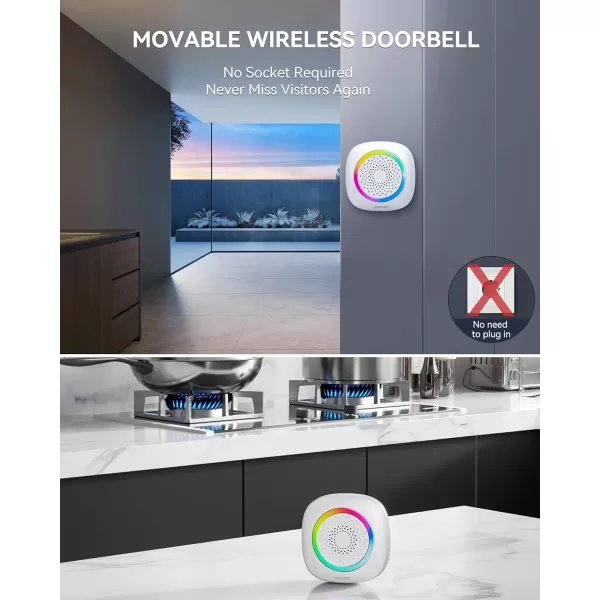 TECKNET Wireless Doorbell Plug and Play IP66 Waterproof Doorbell with RGB Light 1300ft Door Bell Kit 60 Chimes ampamp 5 Level Volume 45 Years Using Time Cordless Doorbell for Classroom Homewhite