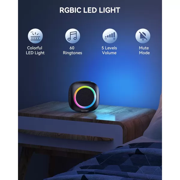 TECKNET Wireless Doorbell Portable Doorbell with RGB Light Battery Powered IP66 Waterproof Cordless Door Chime Kit 1300 ft Wireless Range 60 Chimes ampamp 5 Level Volume Using Time up to 45 Yearsblack