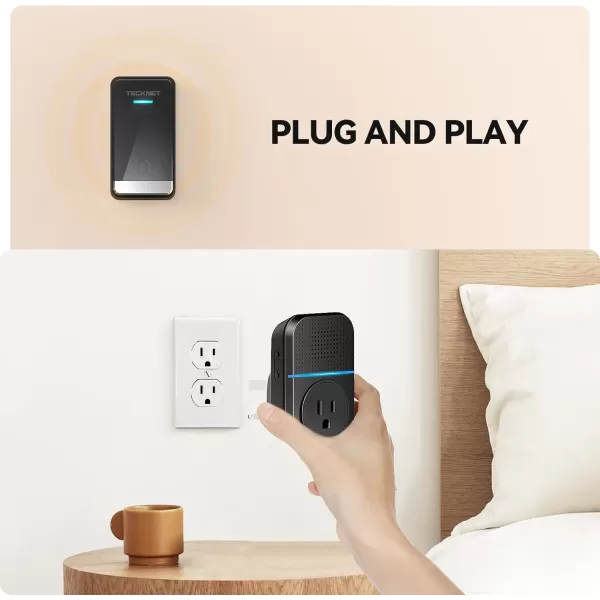 TECKNET Wireless Doorbell SelfPowered Doorbell 0110db Plugthrough Wireless Doorbell Ringer for Homes Classroom IP66 Waterproof 1300ft Door Chime with Extra Socket 60 Chimes LED Light WhiteBlack