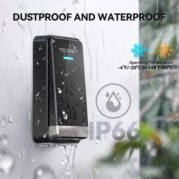 TECKNET Wireless Doorbell SelfPowered Doorbell 0110db Plugthrough Wireless Doorbell Ringer for Homes Classroom IP66 Waterproof 1300ft Door Chime with Extra Socket 60 Chimes LED Light WhiteBlack