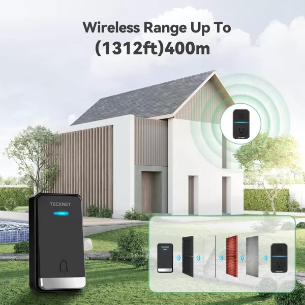 TECKNET Wireless Doorbell SelfPowered Doorbell with 2 USB Ports IP65 Waterproof Door Bells Cordless Door Chime Kit with 60 Chimes 5 Adjustable Volume and 1300Ft Range for Home Classroom OfficeBlack