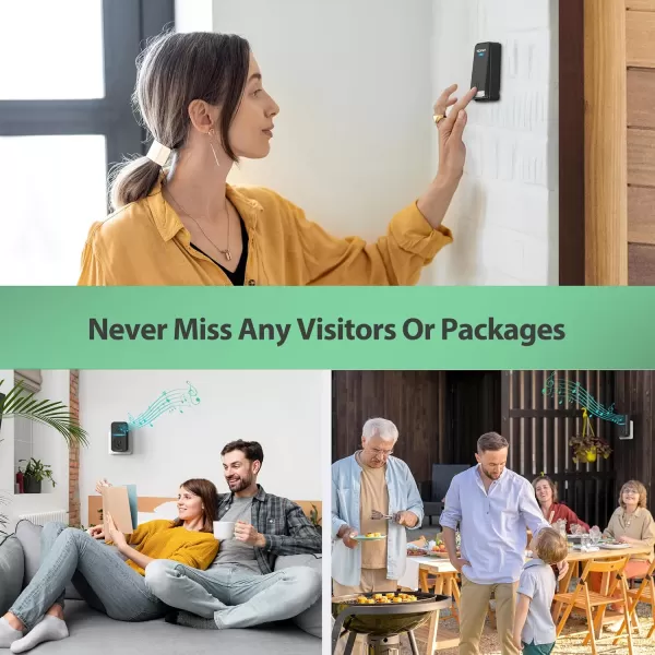TECKNET Wireless Doorbell SelfPowered Doorbell with 2 USB Ports IP65 Waterproof Door Bells Cordless Door Chime Kit with 60 Chimes 5 Adjustable Volume and 1300Ft Range for Home Classroom OfficeBlack