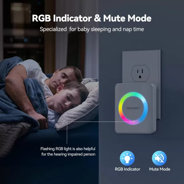 TECKNET Wireless Doorbell with 2 PlugIn Receivers IP65 Waterproof Doorbells for home 1300Ft Operating Range 60 Optional Melodies ampamp 5 Adjustment Volume Levels of 0120 dB RGB WhiteRGB White