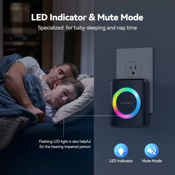 TECKNET Wireless Doorbell with 2 PlugIn Receivers IP65 Waterproof Doorbells for home 1300Ft Operating Range 60 Optional Melodies ampamp 5 Adjustment Volume Levels of 0120 dB RGB WhiteBlack