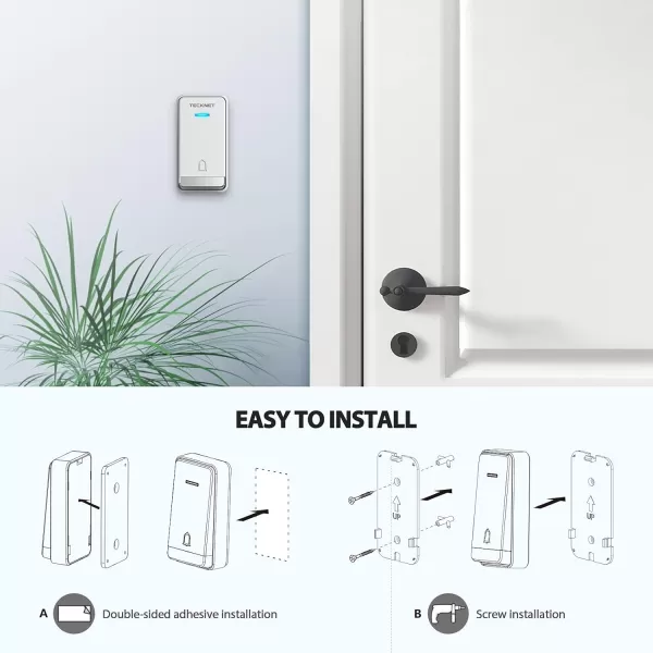 TECKNET Wireless Doorbells for Home Waterproof Classroom Door Bell Ringer Wireless with 60 Ringtones ampamp 5 Level Volume 1300ft Range SelfPowered Doorbell Chimes Kit with LED for House WhiteWhite
