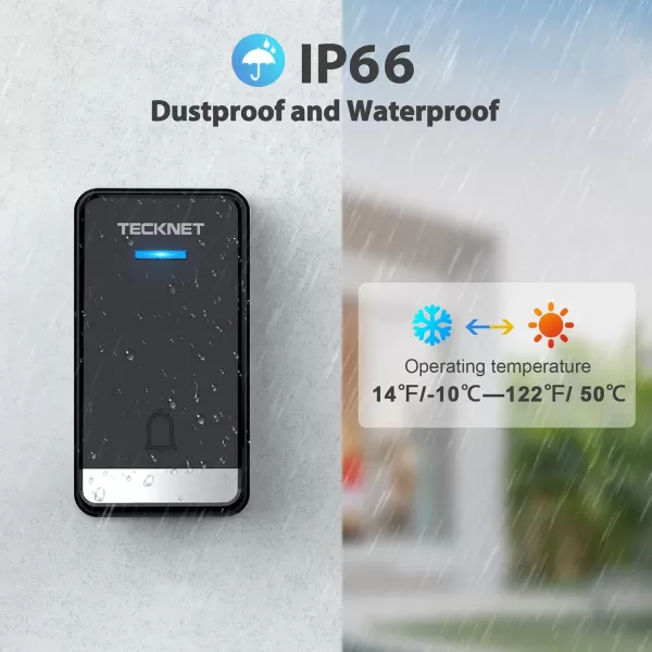 TECKNET Wireless Doorbells for Home Waterproof Classroom Door Bell Ringer Wireless with 60 Ringtones ampamp 5 Level Volume 1300ft Range SelfPowered Doorbell Chimes Kit with LED for House WhiteBlack