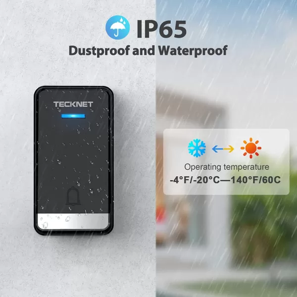 TECKNET Wireless Doorbells for Home Waterproof Classroom Door Bell Ringer Wireless with 60 Ringtones ampamp 5 Level Volume 1300ft Range SelfPowered Doorbell Chimes Kit with LED for House WhiteDark Black
