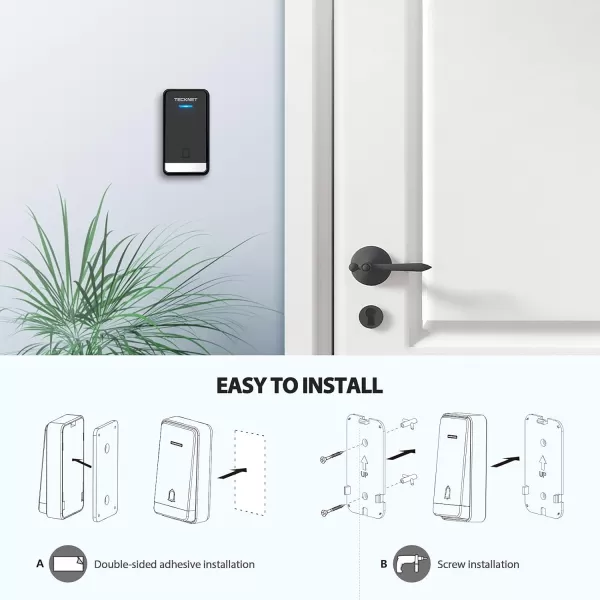 TECKNET Wireless Doorbells for Home Waterproof Classroom Door Bell Ringer Wireless with 60 Ringtones ampamp 5 Level Volume 1300ft Range SelfPowered Doorbell Chimes Kit with LED for House WhiteDark Black