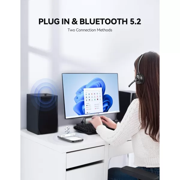 TECKNET Wireless Headset Bluetooth Headphones with Noise Cancelling Microphone for Trucker Hand Free Wireless Headset with Mute Mic for CellphonePCHomeOfficeCall Center USB Dongle