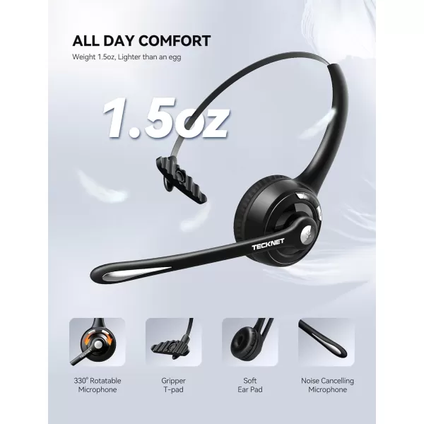 TECKNET Wireless Headset Bluetooth Headphones with Noise Cancelling Microphone for Trucker Hand Free Wireless Headset with Mute Mic for CellphonePCHomeOfficeCall Center USB Dongle