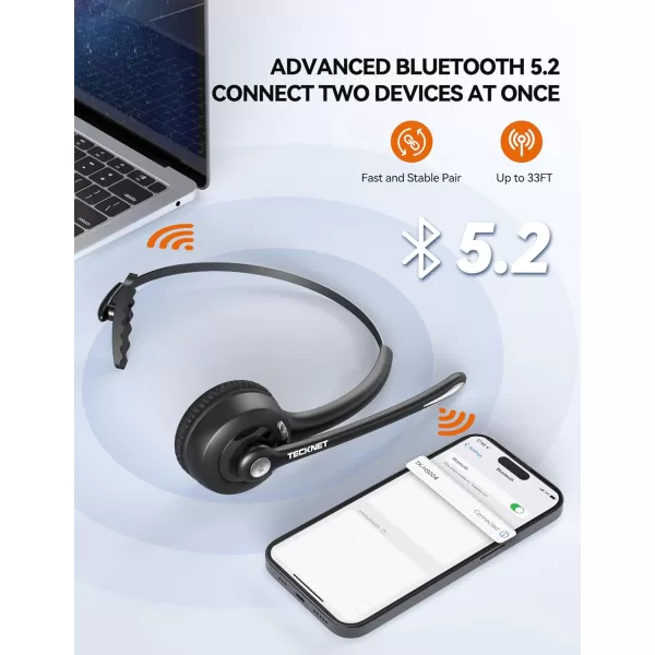 TECKNET Wireless Headset Bluetooth Headphones with Noise Cancelling Microphone for Trucker Hand Free Wireless Headset with Mute Mic for CellphonePCHomeOfficeCall Center USB Dongle