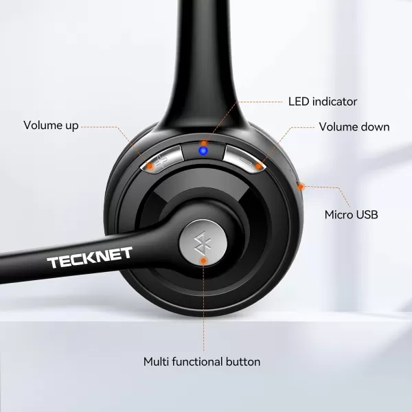 TECKNET Wireless Headset Bluetooth Headphones with Noise Cancelling Microphone for Trucker Hand Free Wireless Headset with Mute Mic for CellphonePCHomeOfficeCall Center USB Dongle